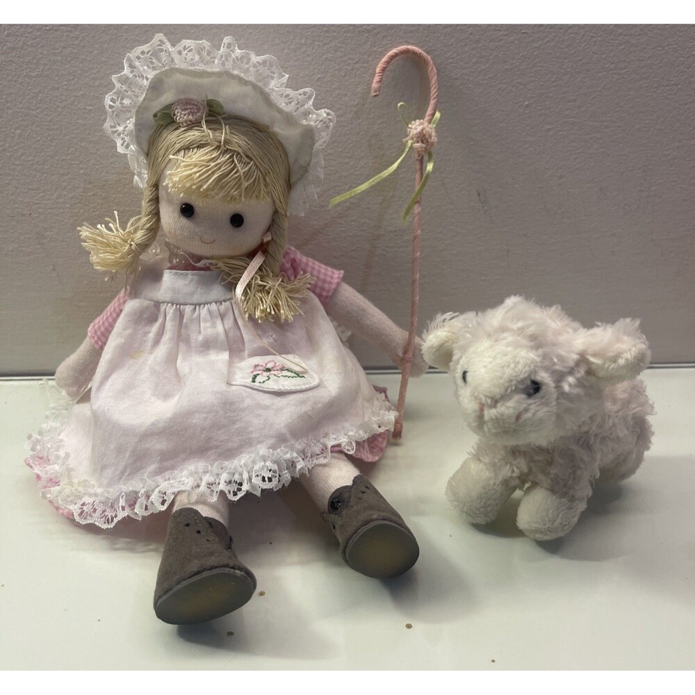 Mary Had A Little Lamb Music Box Doll & Lamb Wind-up Musical Figurine